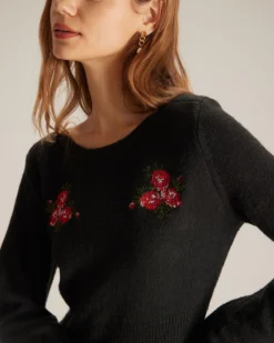 The Black Round Neck Embroidery Mini Dress -Deals Dress N Swimwear Store the round neck embroidery bodycon dress dresses hwdb39