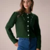 The Green Round Neck Embroidery Cardigan