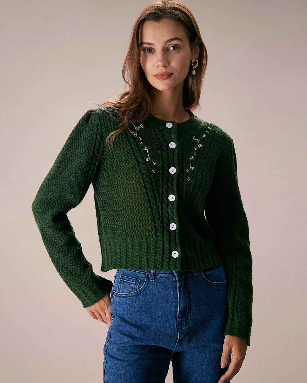 The Green Round Neck Embroidery Cardigan 1 The Green Round Neck Embroidery Cardigan