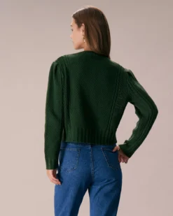 The Green Round Neck Embroidery Cardigan 9 The Green Round Neck Embroidery Cardigan -Deals Dress N Swimwear Store the round neck embroidery pointelle cardigan tops bpmyd8