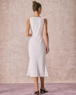 The White Round Neck Floral Jacquard Sleeveless Midi Dress -Deals Dress N Swimwear Store the round neck floral jacquar dress dresses vhprv7