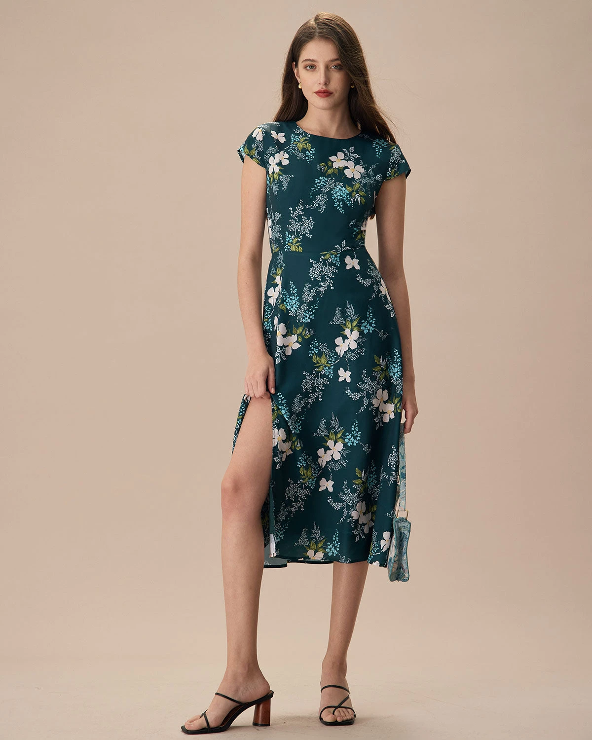 The Green Round Neck Cutout Floral Midi Dress 4 The Green Round Neck Cutout Floral Midi Dress - Image 4