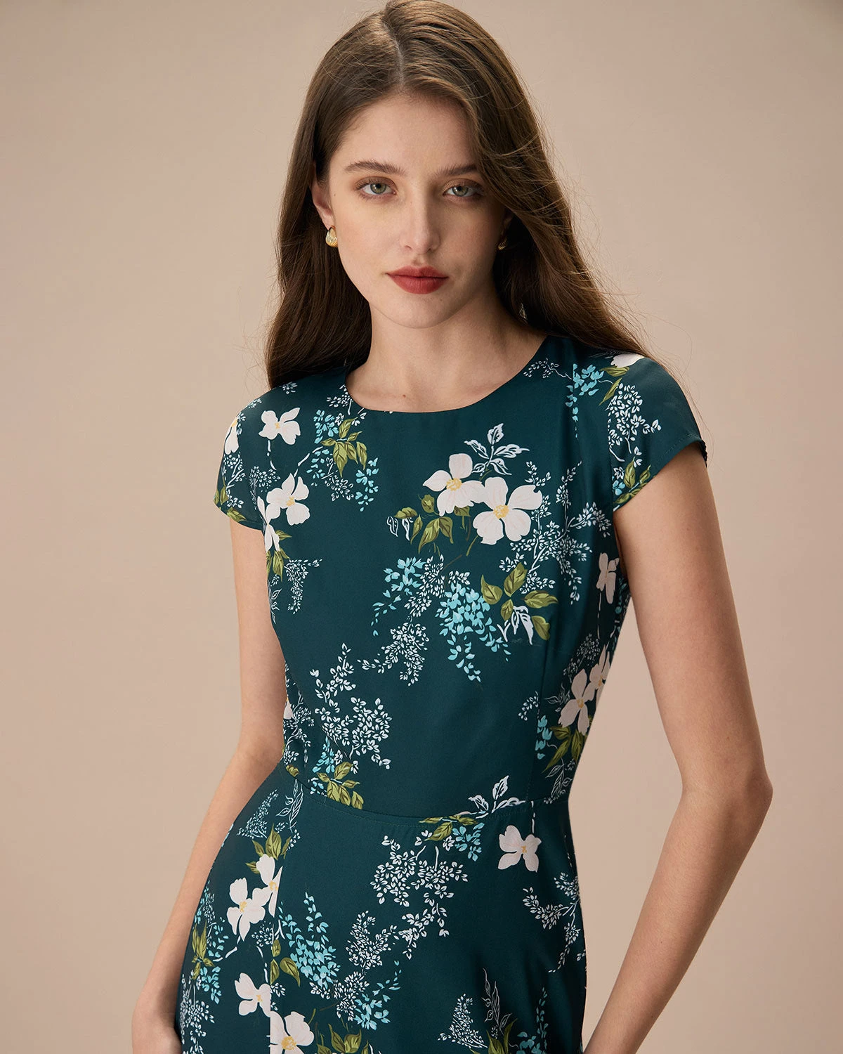 The Green Round Neck Cutout Floral Midi Dress 2 The Green Round Neck Cutout Floral Midi Dress - Image 2