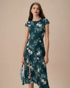 The Green Round Neck Cutout Floral Midi Dress 7 The Green Round Neck Cutout Floral Midi Dress -Deals Dress N Swimwear Store the round neck floral midi dress dresses dyh2vn