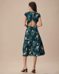 The Green Round Neck Cutout Floral Midi Dress 9 The Green Round Neck Cutout Floral Midi Dress -Deals Dress N Swimwear Store the round neck floral midi dress dresses wg7zve