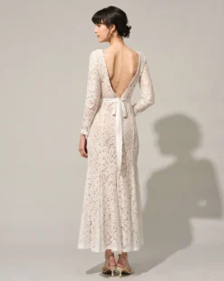 The White Lace Long Sleeve Backless Maxi Dress -Deals Dress N Swimwear Store the round neck lace mermaid maxi dress dresses ilpmui 983163