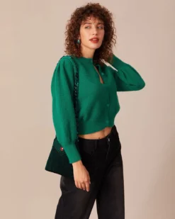 The Green Ribbed Lantern Sleeve Cardigan -Deals Dress N Swimwear Store the round neck lantern sleeve cardigan tops 3i0tdk 995873
