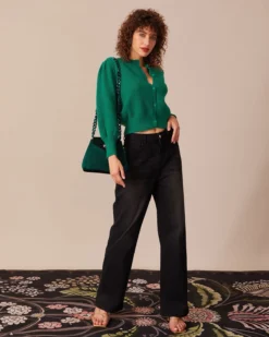 The Green Ribbed Lantern Sleeve Cardigan -Deals Dress N Swimwear Store the round neck lantern sleeve cardigan tops tj4cez 509827