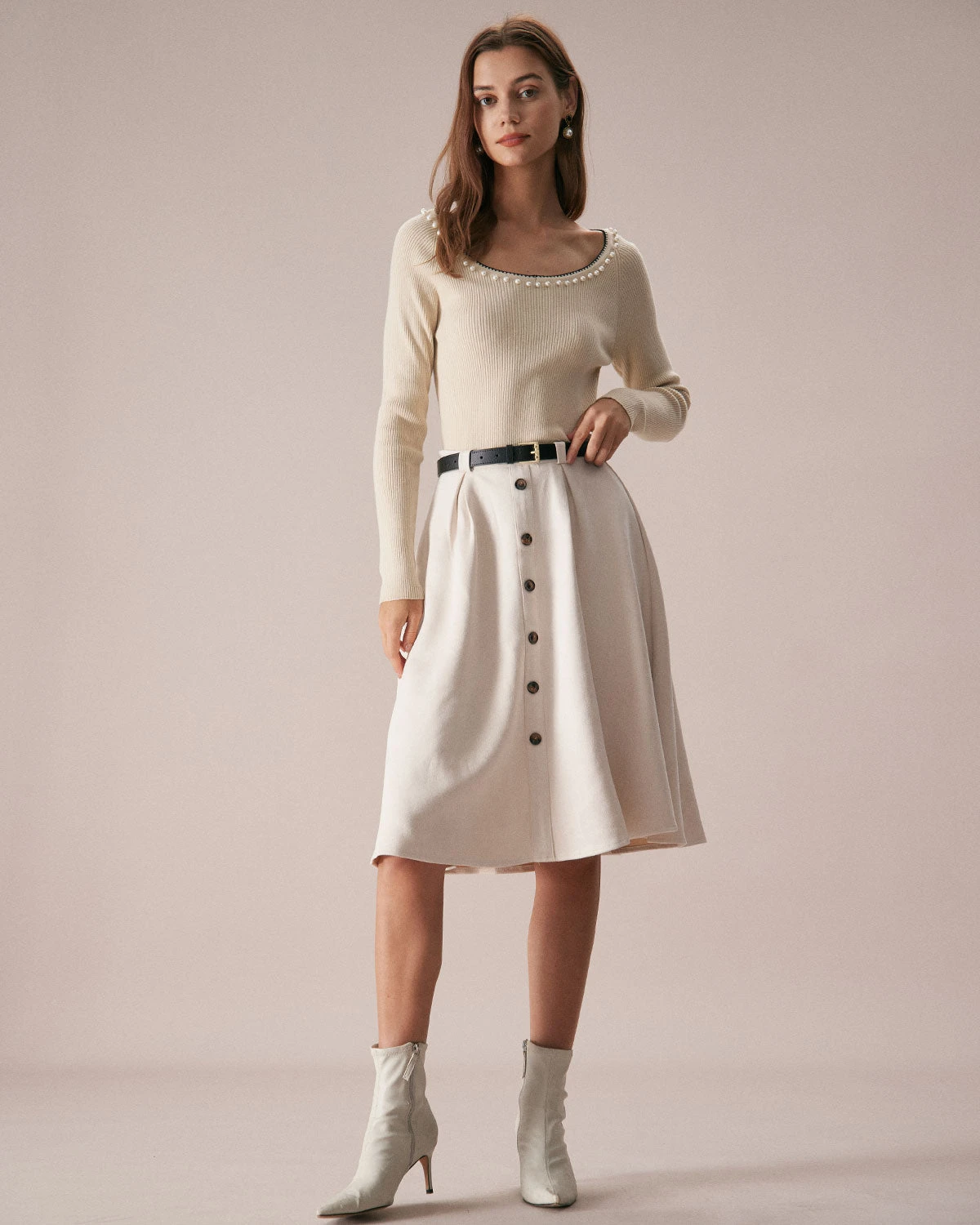 The Apricot Round Neck Pearl Trim Knit Top 5 The Apricot Round Neck Pearl Trim Knit Top - Image 5