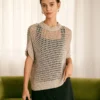 The Khaki Round Neck Pointelle Knit Vest