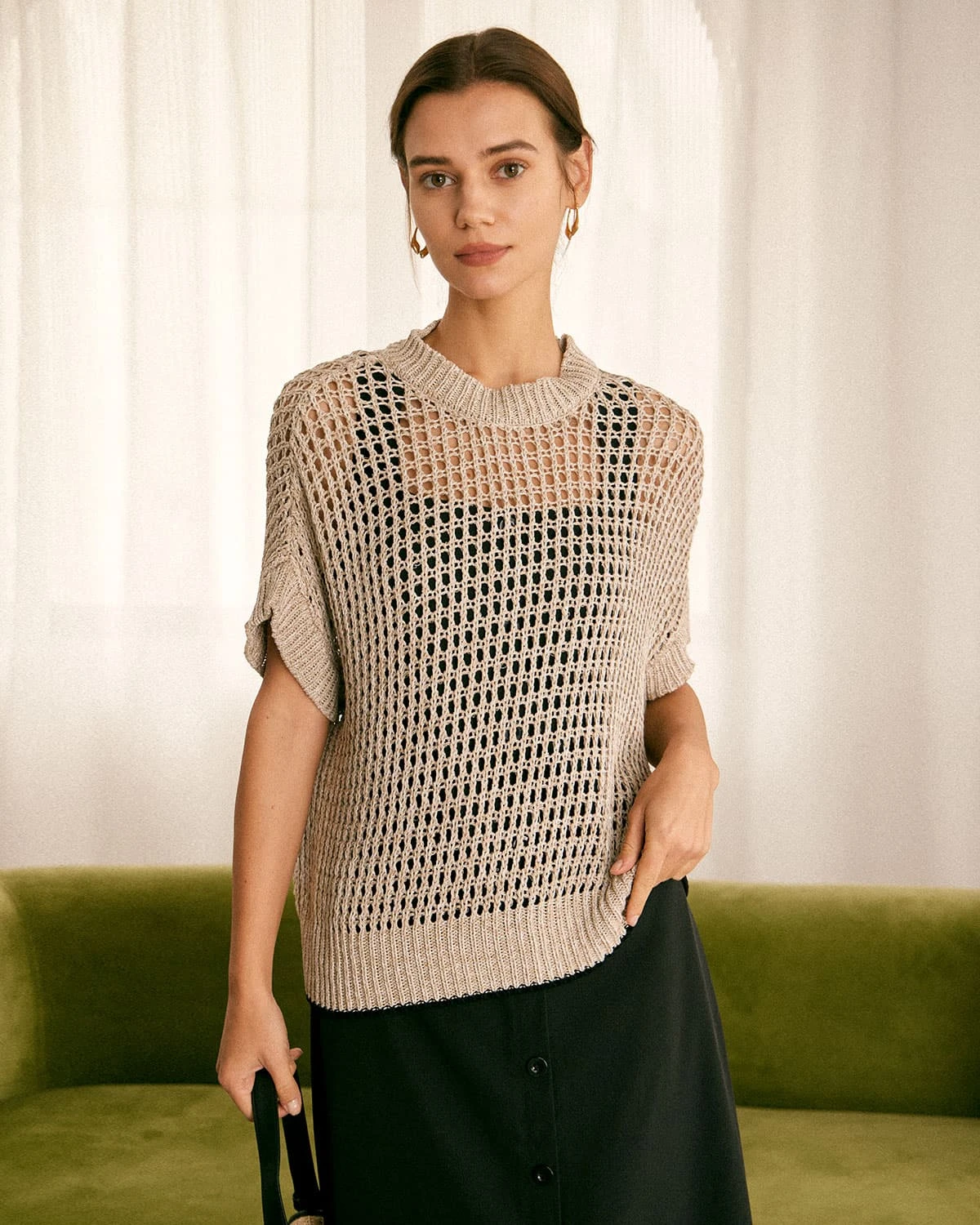 The Khaki Round Neck Pointelle Knit Vest 1 The Khaki Round Neck Pointelle Knit Vest