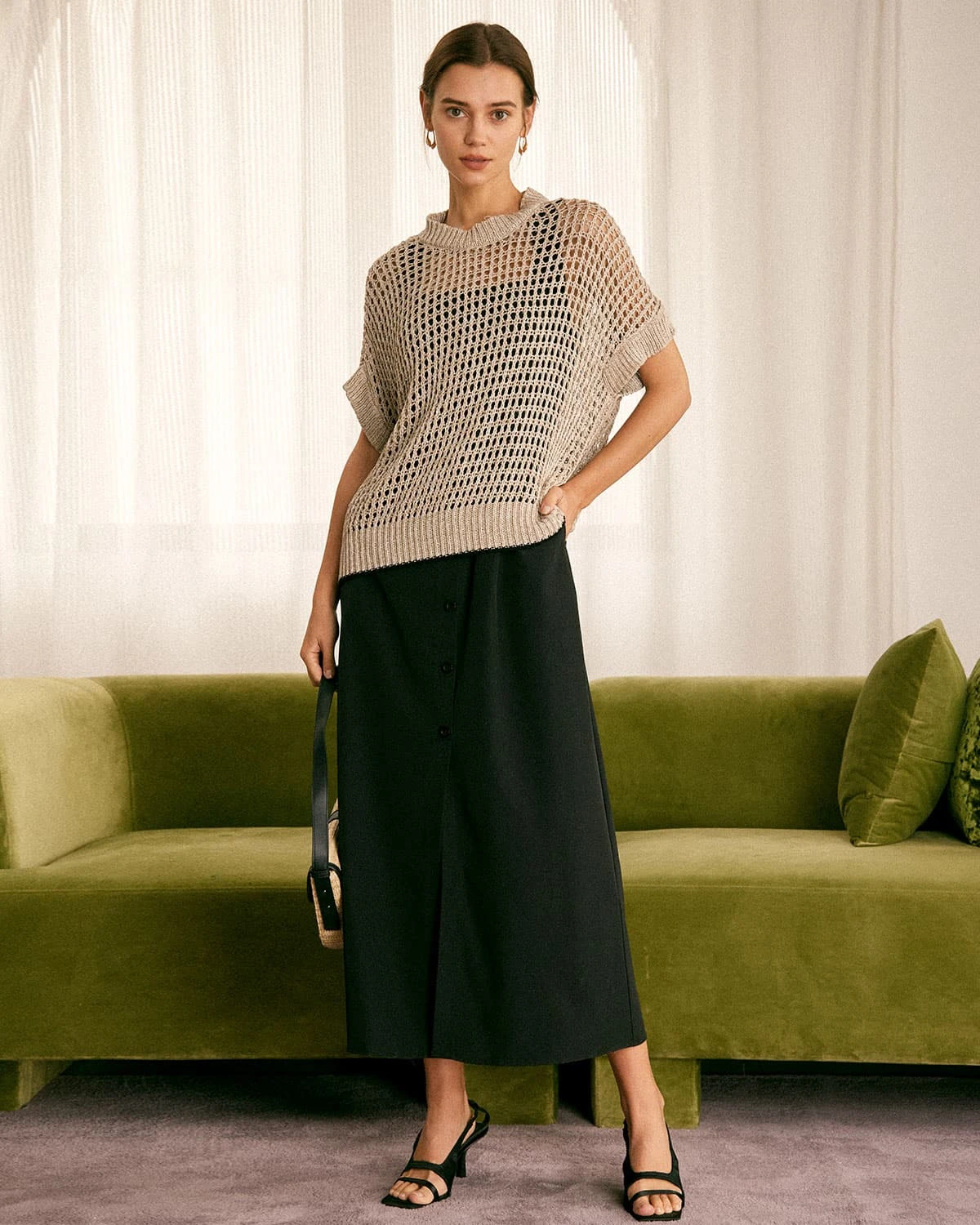 The Khaki Round Neck Pointelle Knit Vest 3 The Khaki Round Neck Pointelle Knit Vest - Image 3