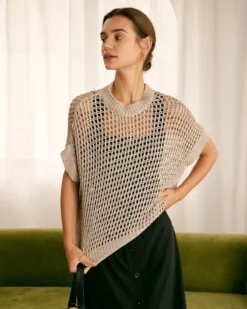 The Khaki Round Neck Pointelle Knit Vest 8 The Khaki Round Neck Pointelle Knit Vest -Deals Dress N Swimwear Store the round neck pointelle knitted vest tops sxvw57