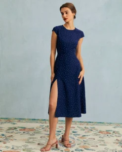 The Navy Round Neck Polka Dot Cutout Midi Dress 10 The Navy Round Neck Polka Dot Cutout Midi Dress -Deals Dress N Swimwear Store the round neck polka dot dress dresses julgui 107638