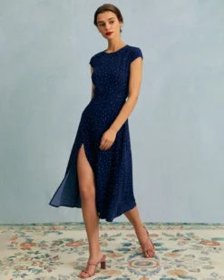 The Navy Round Neck Polka Dot Cutout Midi Dress 9 The Navy Round Neck Polka Dot Cutout Midi Dress -Deals Dress N Swimwear Store the round neck polka dot dress dresses s719vv 385874
