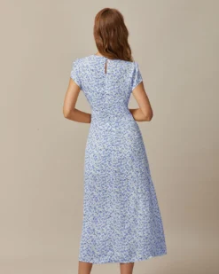 The Blue Round Neck Floral Slit Midi Dress -Deals Dress N Swimwear Store the round neck ruched floral dress dresses odfpph cc575dc2 58da 4c5e b1c9 22a313992a39