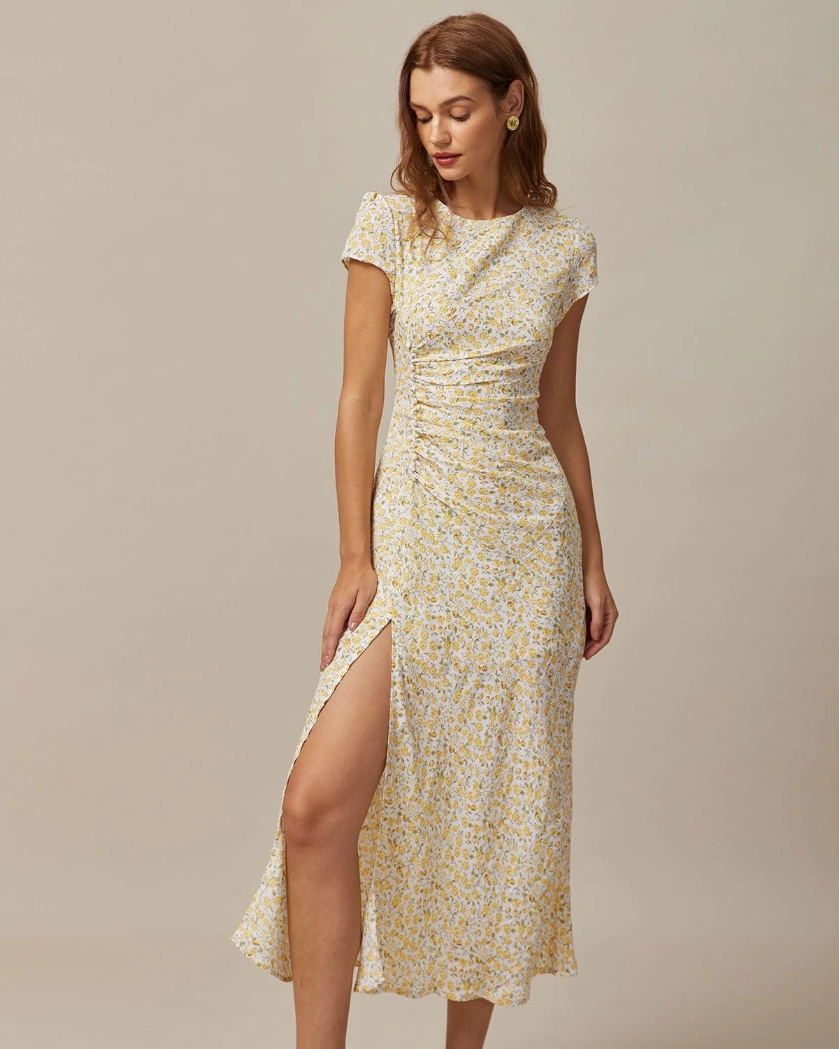 The Yellow Round Neck Floral Midi Dress 4 The Yellow Round Neck Floral Midi Dress - Image 4