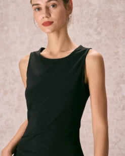 The Black Round Neck Ruched Tank Midi Dress -Deals Dress N Swimwear Store the round neck ruched tank dress dresses dfggux