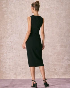 The Black Round Neck Ruched Tank Midi Dress -Deals Dress N Swimwear Store the round neck ruched tank dress dresses kry7sx