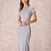 The Grey Round Neck Scalloped Midi Dress