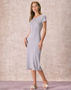 The Grey Round Neck Scalloped Midi Dress 7 The Grey Round Neck Scalloped Midi Dress -Deals Dress N Swimwear Store the round neck scalloped sweater dress dresses lfnlhm