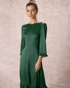 The Green Spliced Ruffle Poet Sleeve Midi Dress 8 The Green Spliced Ruffle Poet Sleeve Midi Dress -Deals Dress N Swimwear Store the round neck spliced ruffle dress dresses ifpf2p