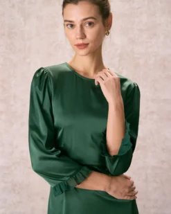 The Green Spliced Ruffle Poet Sleeve Midi Dress 10 The Green Spliced Ruffle Poet Sleeve Midi Dress -Deals Dress N Swimwear Store the round neck spliced ruffle dress dresses jrucob