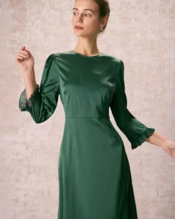 The Green Spliced Ruffle Poet Sleeve Midi Dress 9 The Green Spliced Ruffle Poet Sleeve Midi Dress -Deals Dress N Swimwear Store the round neck spliced ruffle dress dresses lxy1uh