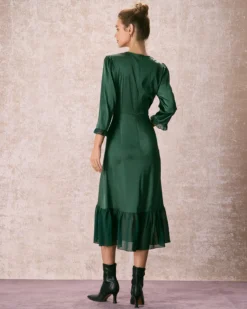 The Green Spliced Ruffle Poet Sleeve Midi Dress 11 The Green Spliced Ruffle Poet Sleeve Midi Dress -Deals Dress N Swimwear Store the round neck spliced ruffle dress dresses vvlswk