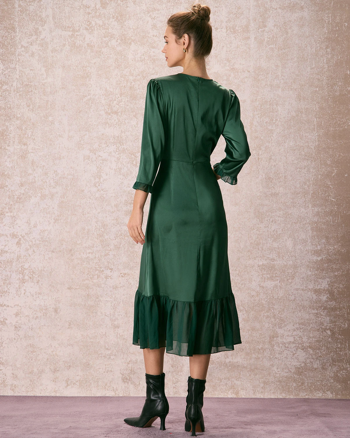The Green Spliced Ruffle Poet Sleeve Midi Dress 6 The Green Spliced Ruffle Poet Sleeve Midi Dress - Image 6