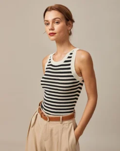 The Black Round Neck Striped Tank Top -Deals Dress N Swimwear Store the round neck striped tank top tops uwmxwr 999454