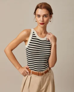 The Black Round Neck Striped Tank Top -Deals Dress N Swimwear Store the round neck striped tank top tops xdlt6g 771192