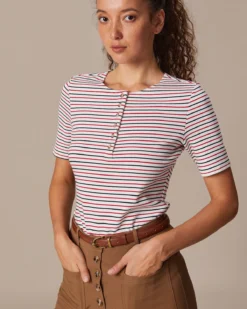 The Red Round Neck Button Striped Tee 8 The Red Round Neck Button Striped Tee -Deals Dress N Swimwear Store the round neck striped tee tops e3mq6g 529785