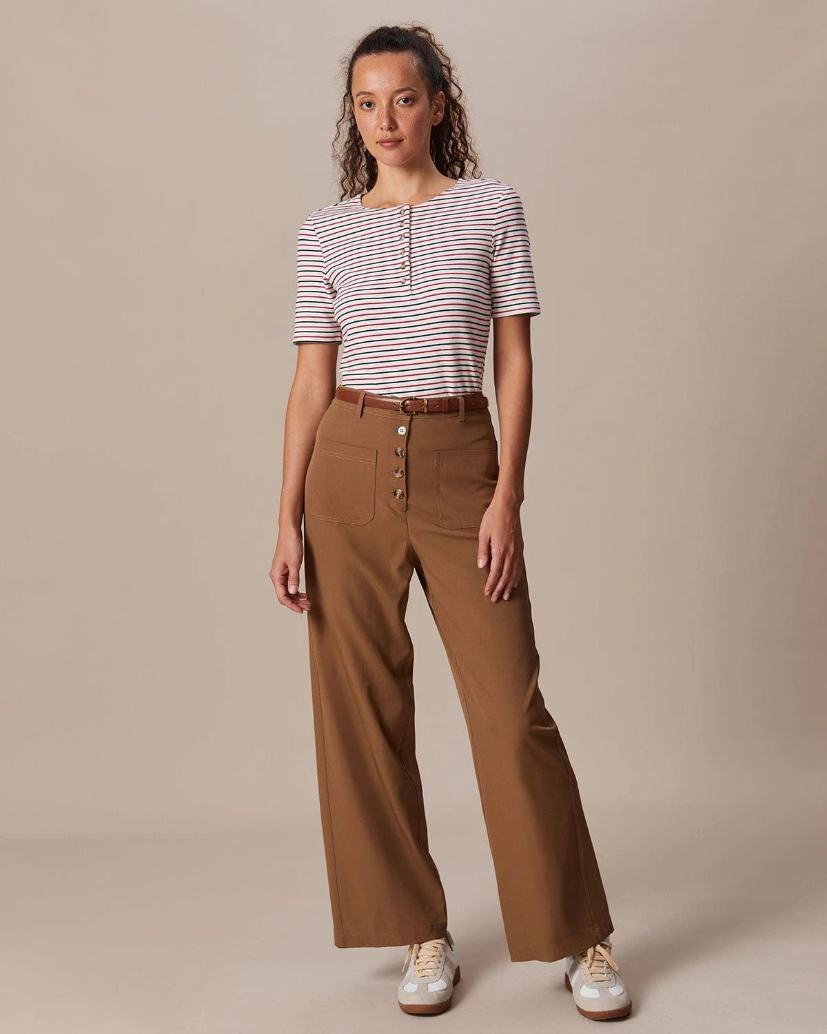 The Red Round Neck Button Striped Tee 2 The Red Round Neck Button Striped Tee - Image 2