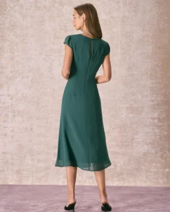 The Green Cap Sleeve Side Split Midi Dress -Deals Dress N Swimwear Store the ruched side split dress dresses flu4wt