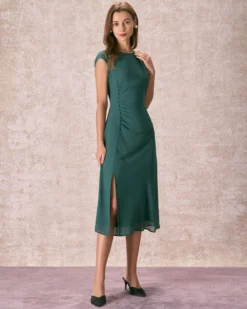 The Green Cap Sleeve Side Split Midi Dress -Deals Dress N Swimwear Store the ruched side split dress dresses n7wfmy
