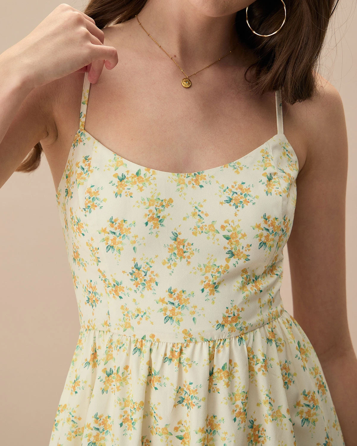 The Yellow Ruched Floral Slip Midi Dress 2 The Yellow Ruched Floral Slip Midi Dress - Image 2