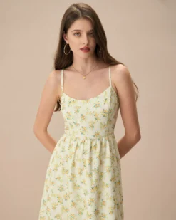 The Yellow Ruched Floral Slip Midi Dress 8 The Yellow Ruched Floral Slip Midi Dress -Deals Dress N Swimwear Store the ruched yellow floral print midi dress dresses balktd