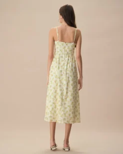 The Yellow Ruched Floral Slip Midi Dress 9 The Yellow Ruched Floral Slip Midi Dress -Deals Dress N Swimwear Store the ruched yellow floral print midi dress dresses vmmrol