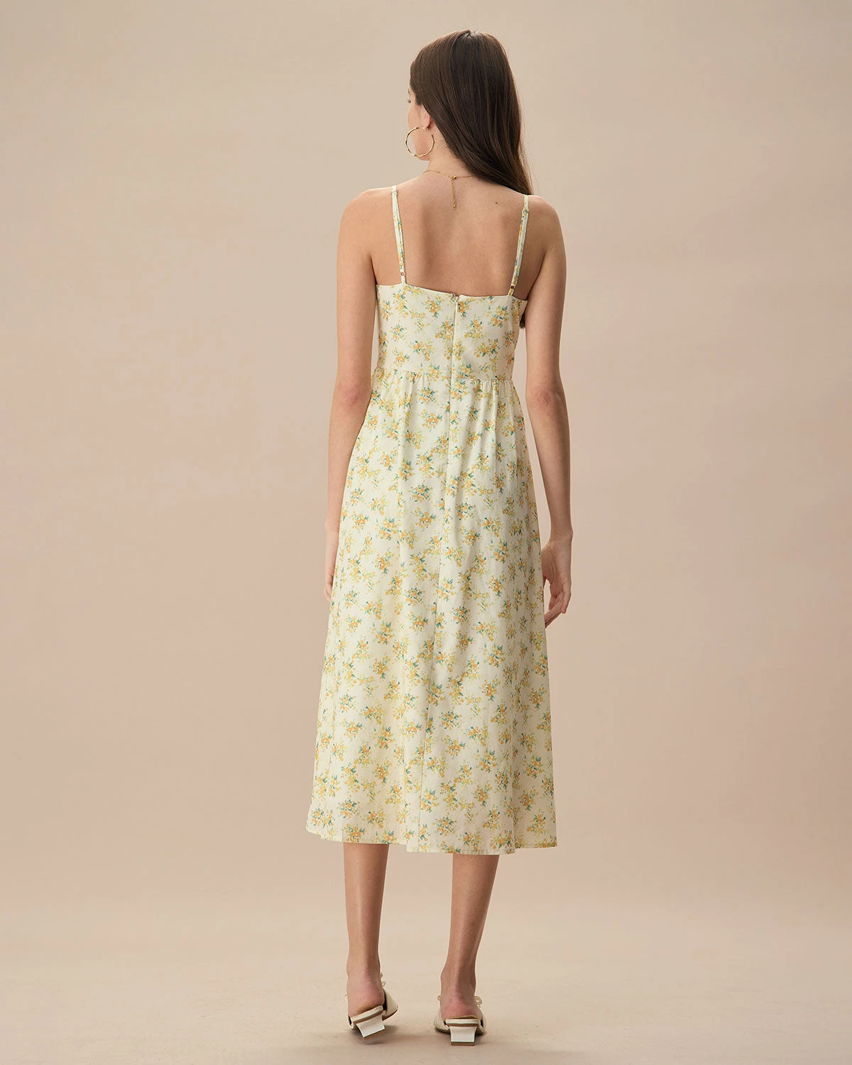 The Yellow Ruched Floral Slip Midi Dress 5 The Yellow Ruched Floral Slip Midi Dress - Image 5