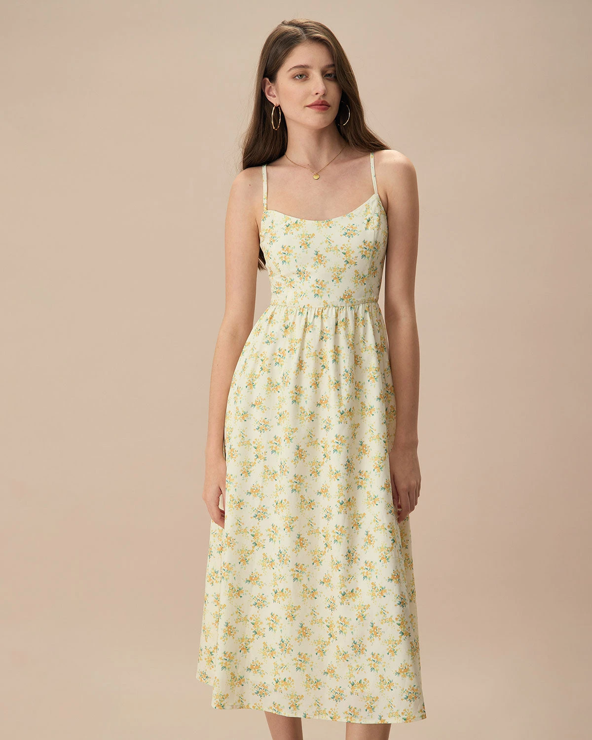 The Yellow Ruched Floral Slip Midi Dress 1 The Yellow Ruched Floral Slip Midi Dress