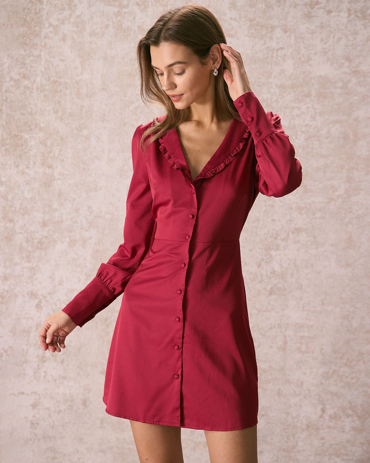 The Red Ruffle Collared Button Mini Dress 5 The Red Ruffle Collared Button Mini Dress - Image 5