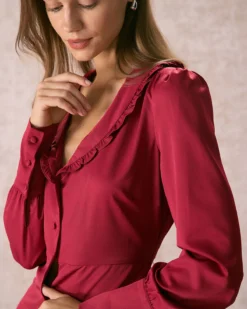 The Red Ruffle Collared Button Mini Dress 8 The Red Ruffle Collared Button Mini Dress -Deals Dress N Swimwear Store the ruffle collar button up dress dresses nhlzc4