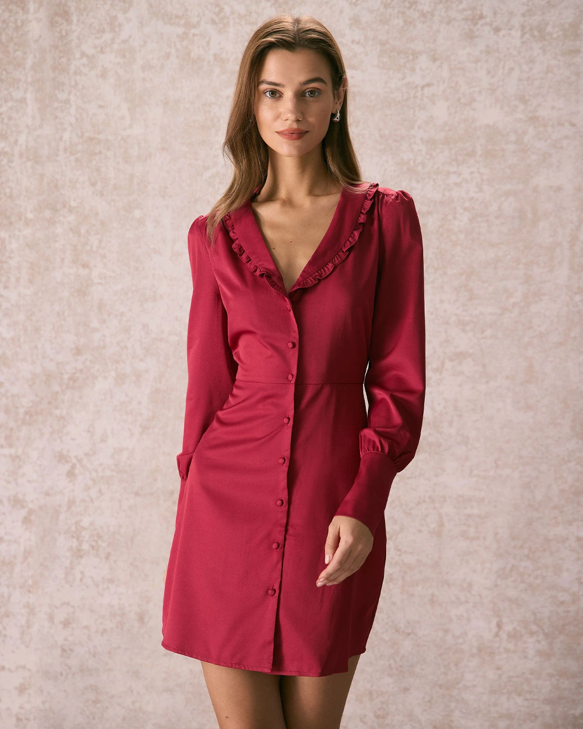 The Red Ruffle Collared Button Mini Dress 4 The Red Ruffle Collared Button Mini Dress - Image 4