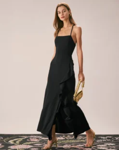 The Black Ruffle Cross Back Strap Maxi Dress 13 The Black Ruffle Cross Back Strap Maxi Dress -Deals Dress N Swimwear Store the ruffle cross back dress dresses 7cjmeo