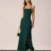 The Green Ruffle Cross Back Strap Maxi Dress