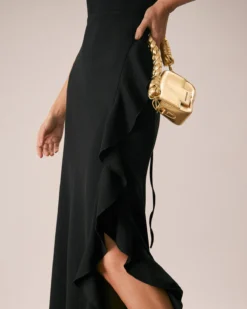 The Black Ruffle Cross Back Strap Maxi Dress 11 The Black Ruffle Cross Back Strap Maxi Dress -Deals Dress N Swimwear Store the ruffle cross back dress dresses ctbeye
