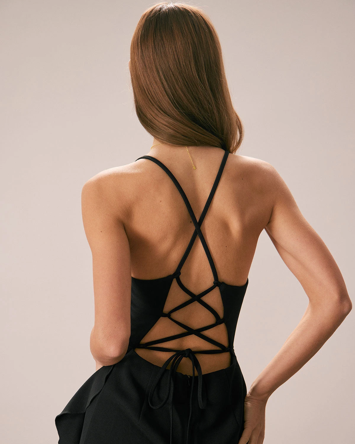 The Black Ruffle Cross Back Strap Maxi Dress 3 The Black Ruffle Cross Back Strap Maxi Dress - Image 3