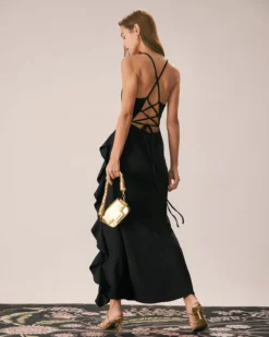 The Black Ruffle Cross Back Strap Maxi Dress 12 The Black Ruffle Cross Back Strap Maxi Dress -Deals Dress N Swimwear Store the ruffle cross back dress dresses vtqe6b