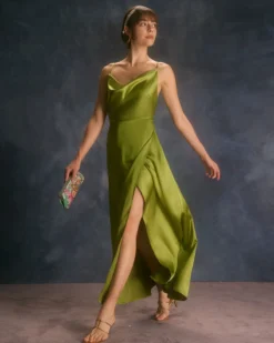 The Green Cowl Neck Split Satin Maxi Dress 10 The Green Cowl Neck Split Satin Maxi Dress -Deals Dress N Swimwear Store the satin cowl neck side split dress dresses bkzbvs
